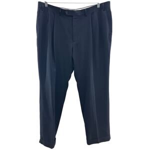 Ralph Ralph Lauren Navy Blue Windowpane Plaid Pleated Pockets Cuff Dress Pants